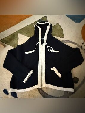 Anthropologie • Maeve Black Knit Zip Hoodie with White Trim